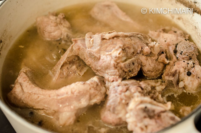 Boiled Pork Neck Bones in Pot with liquid