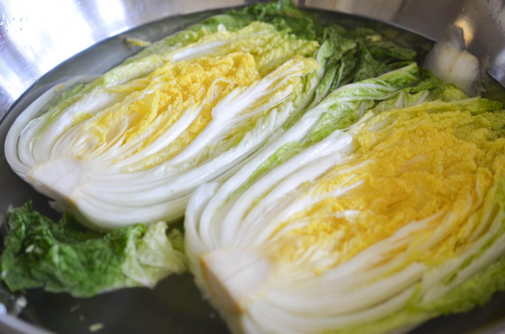 brining cabbage for easy kimchi