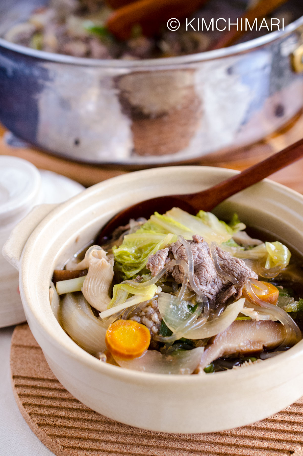 Bulgogi Hot Pot Jeongol with Glass Noodles and Vegetables