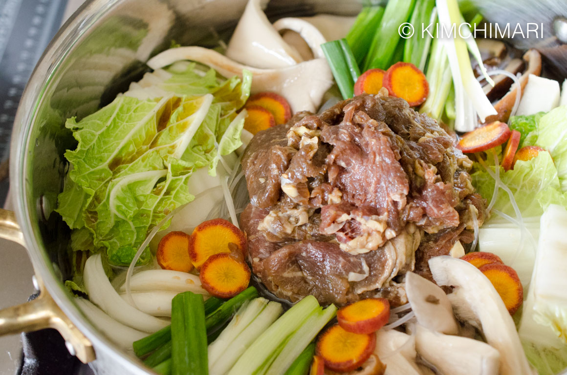 Bulgogi Hot Pot - Jeongol Ingredients with sauce added