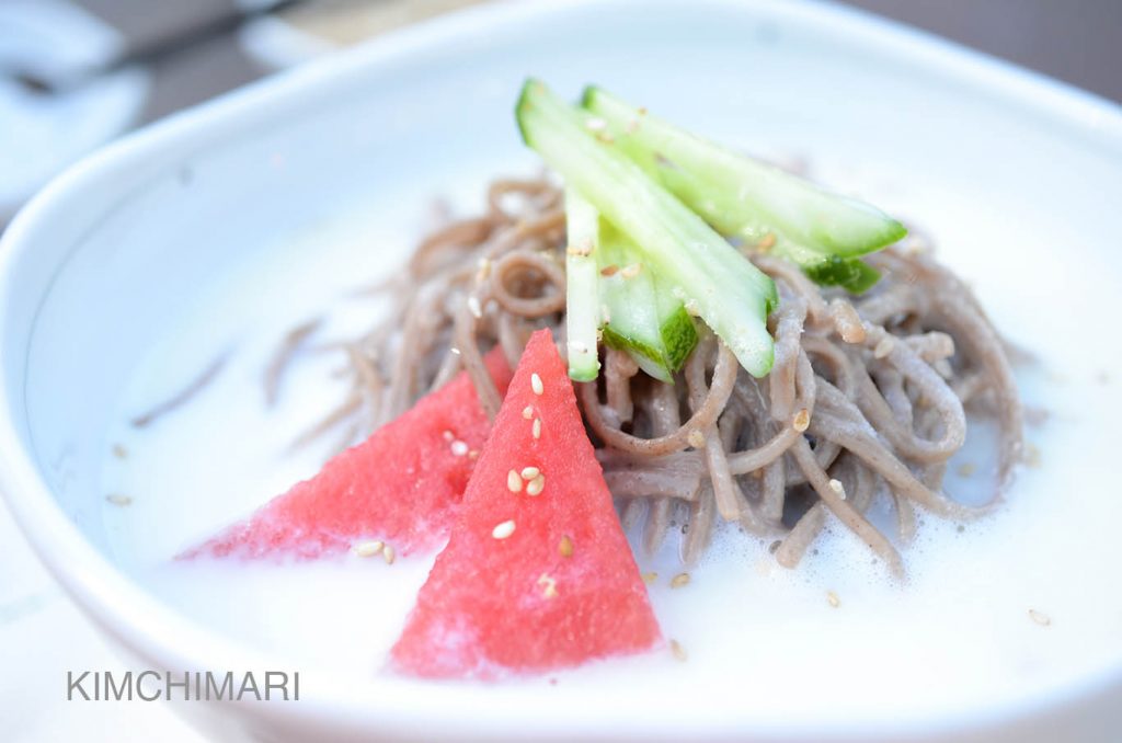 cold soy milk noodle soup kongguksu closeup