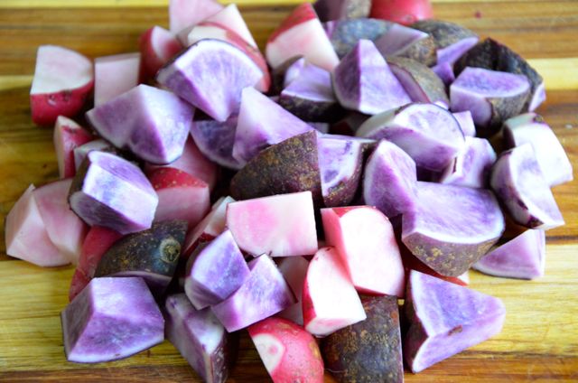 cut colored potatoes for gamjajeon