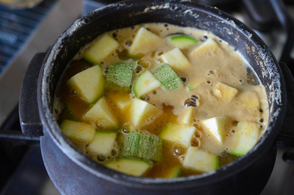 Tofu and Squash added to Soybean Paste Stew