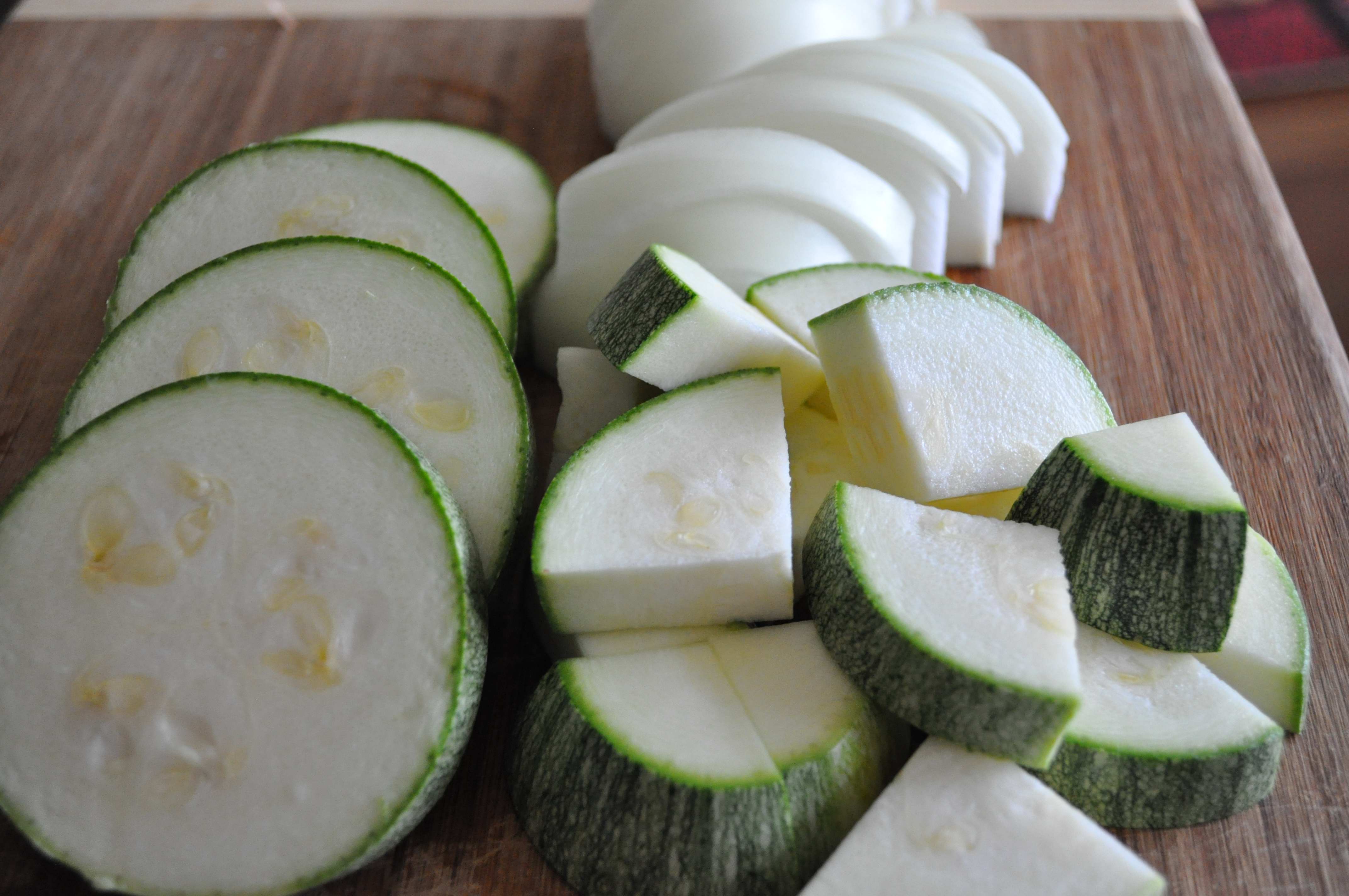 Korean zucchini, onions