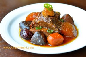 Galbi Jjim (Korean Braised Short Ribs) plated