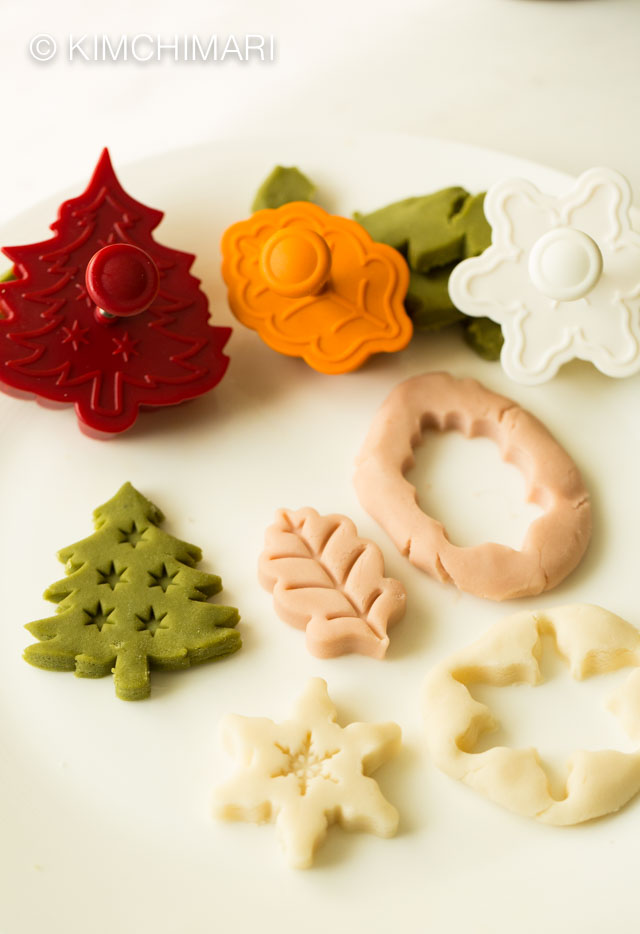 matcha and omija tea cookies cut with piecrust cutters