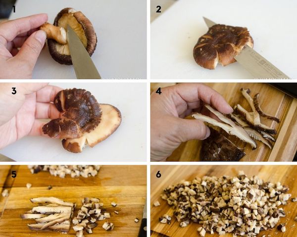 step by step images of how to dice shitake mushrooms