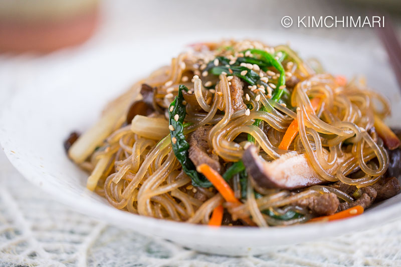 Japchae Korean Glass Noodles Closeup