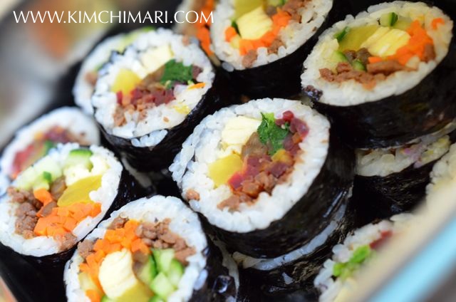 Gimbap (Kimbap) closeup in stainless lunchbox