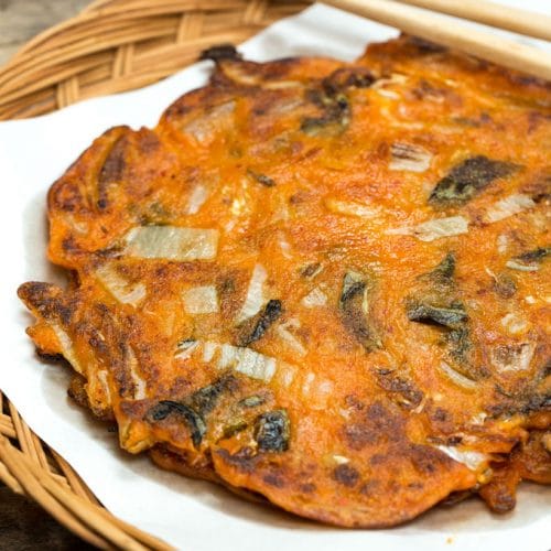 Kimchi pancake aka Kimchi Jeon closeup