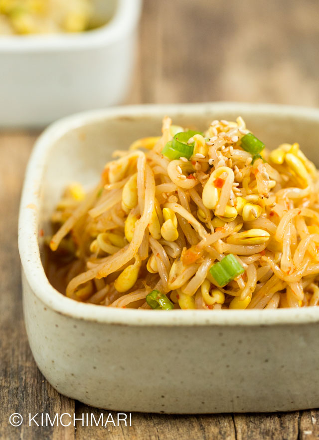 Finished Kongnamul Muchim - soybean sprouts side dish - plated