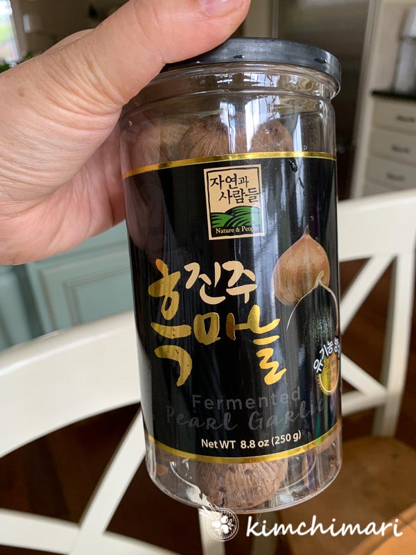 korean jinjoo black garlic in jar