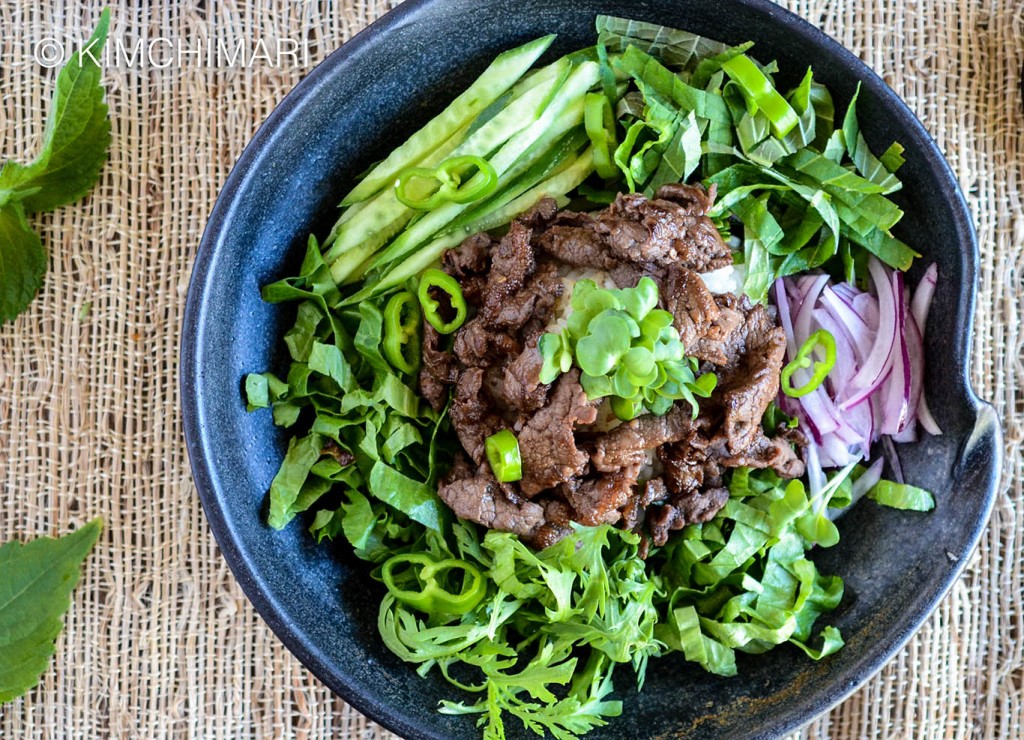 Rice Bowl with Bulgogi and fresh greens