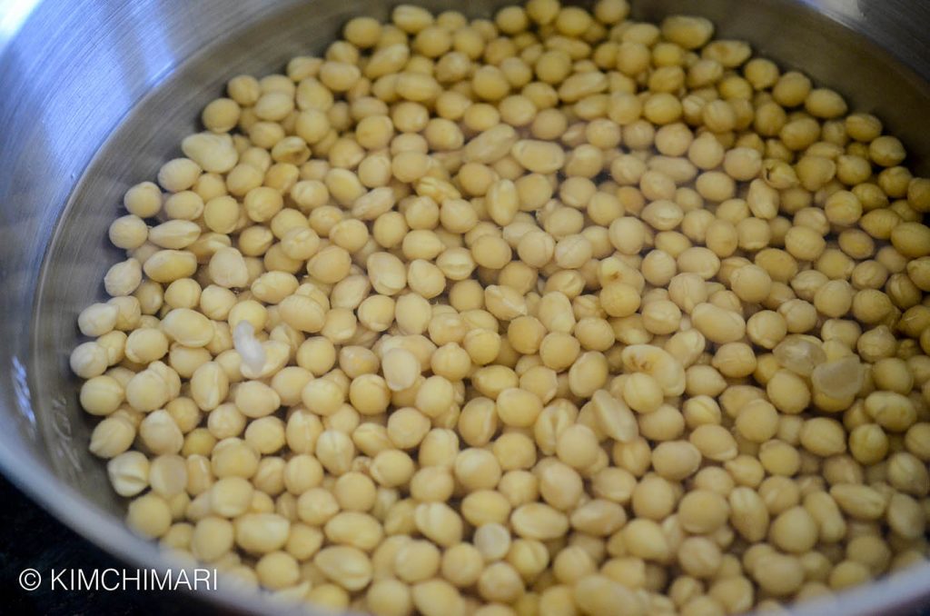 Korean soybeans soaking in water