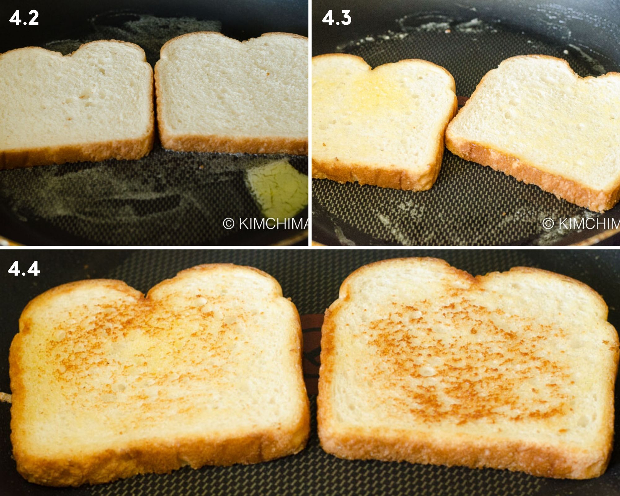 step by step pics for making butter toast in frying pan