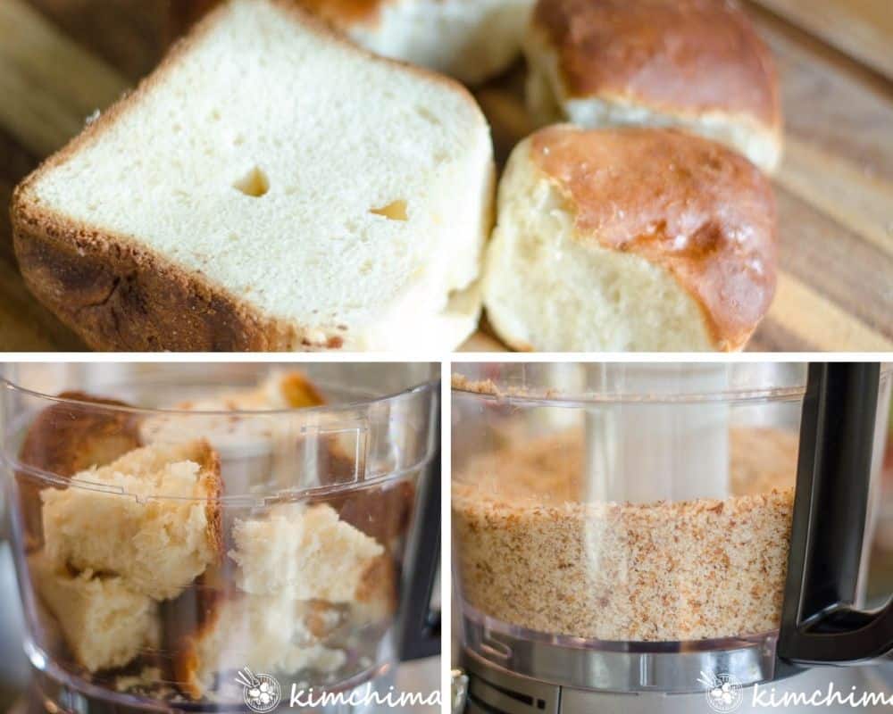 milk bread being chopped into bread crumbs in chopper