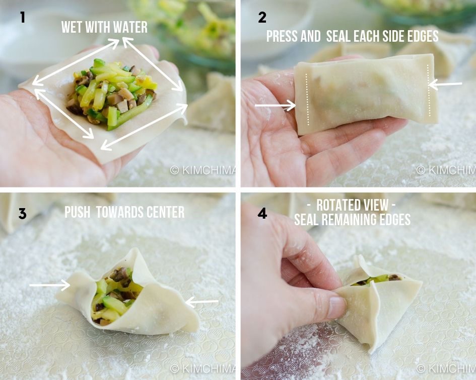 how to steps for making square dumplings mandu with a wrapper