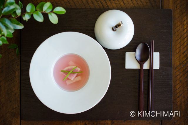 Water Kimchi with Watermelon Radish