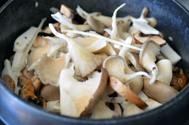 Mushrooms added to pot