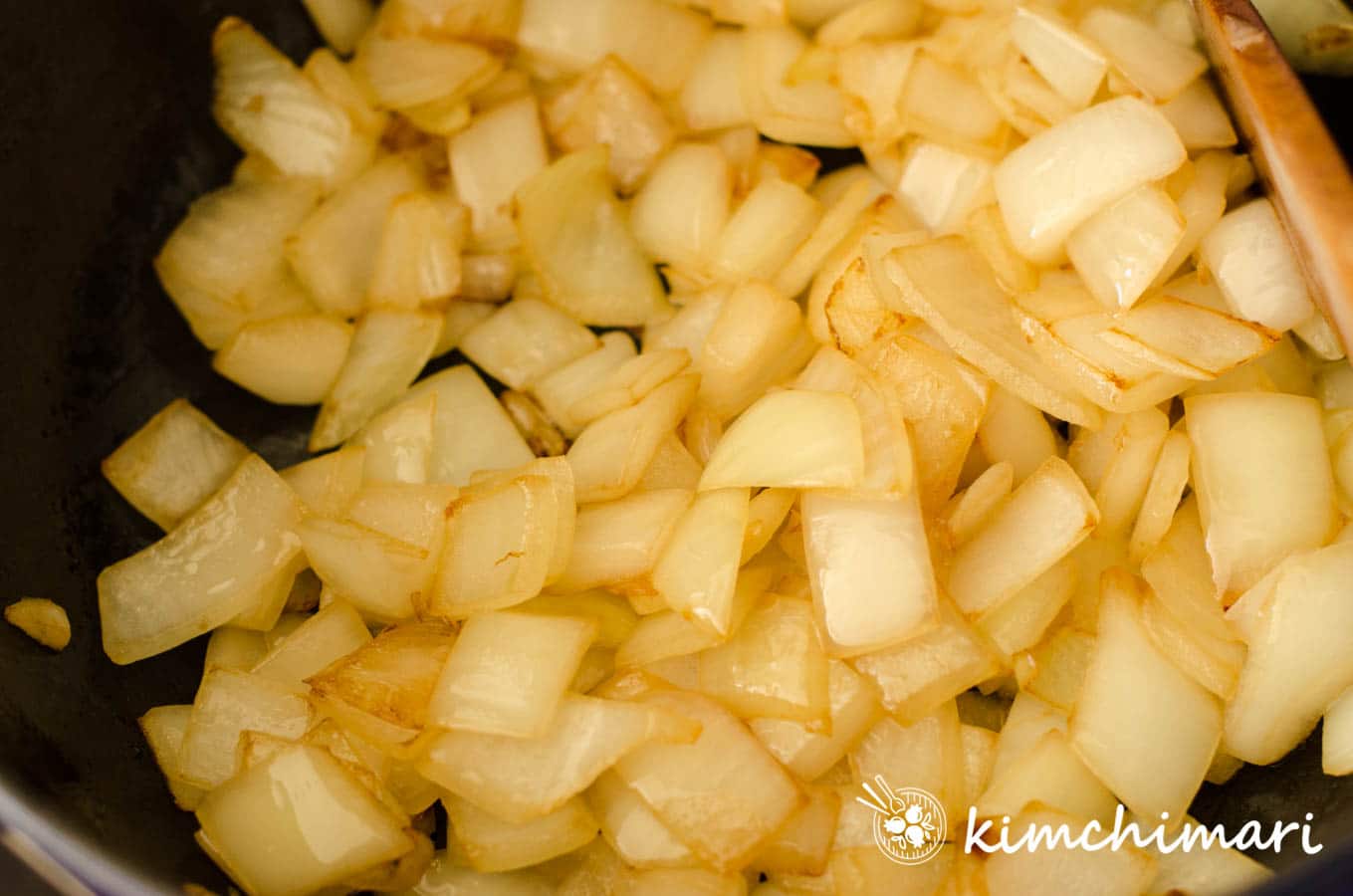 onions sauteed and caramelized lightly in pan