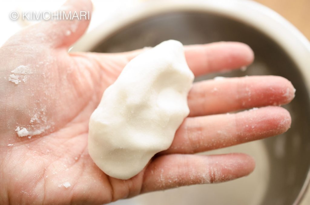 Sweet Rice Ball dough for Sae Al Shim to add to Hobakjuk