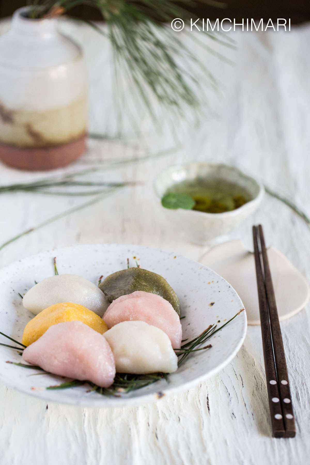 Songpyeon for Chuseok (Korean Rice Cakes with Pine Needles)