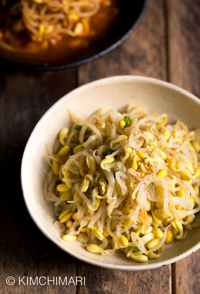 top view of soybean sprouts side dish in bowl