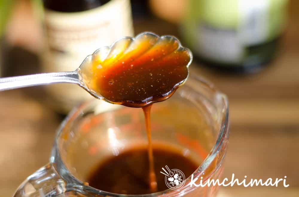 tonkatsu sauce in spoon - closeup