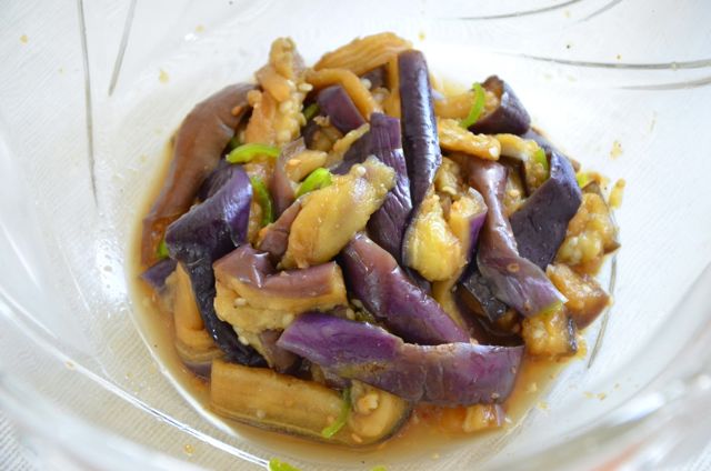 steamd eggplant tossed in sauce